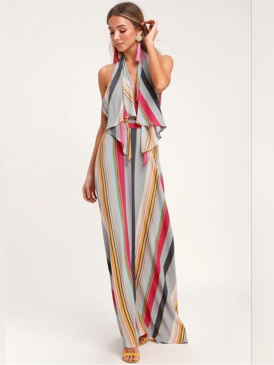 Lulus Dresses & Skirts - NWT Lulu's Esplanade Multicolor Striped Halter Backless Maxi Dress